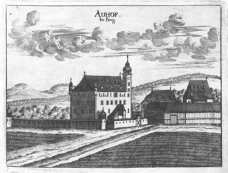 Engraving, view of Auhof Castle, Upper Austria